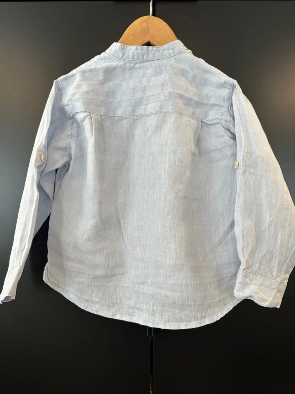 Zara Light Blue Linen Band-Collar Button-Down Shirt - Picture 3 of 4